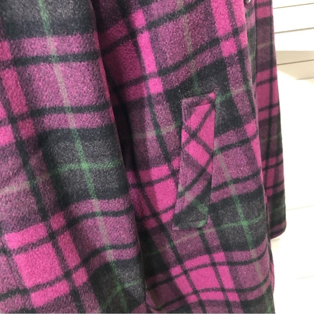 Vintage 90s Emily in Paris style dark magenta plaid pea coat sz XL - Picture 3 of 9